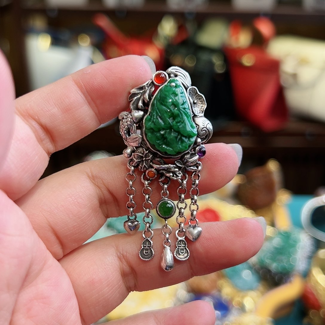 翡翠戒指/指环银S925镶嵌古风