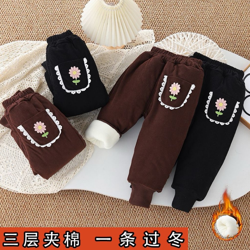 儿童棉裤冬款三层加厚女宝宝外穿裤子保暖一条过冬男童休闲棉裤潮