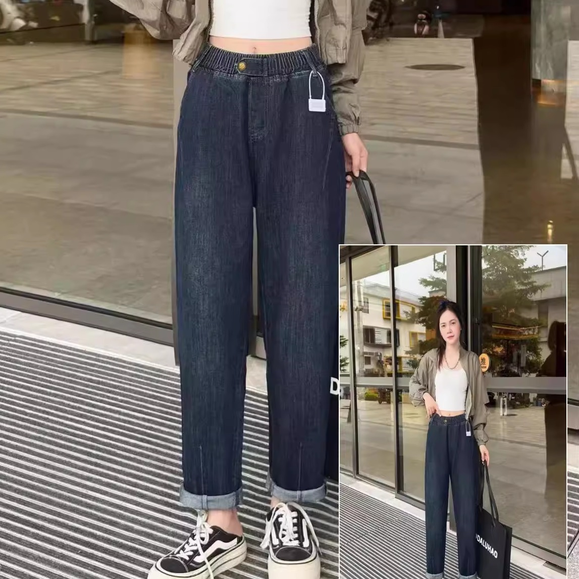 2025女装新款胖妹妹秋装裤子韩系纯色大码牛仔老爹裤单扣女九分裤