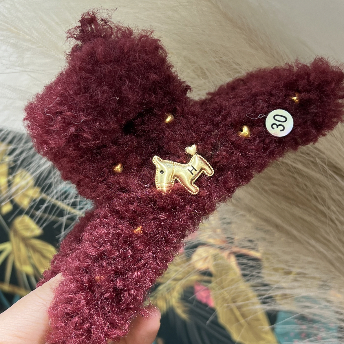 【13cm红色羊羔毛小马抓】东大门新品抓夹头饰