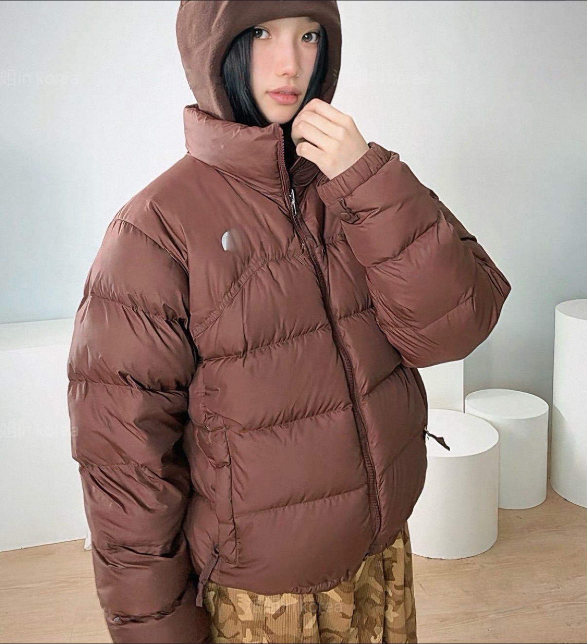 Y6 【刺绣山坡】女士中古肯豆风休闲立领保暖羽绒服