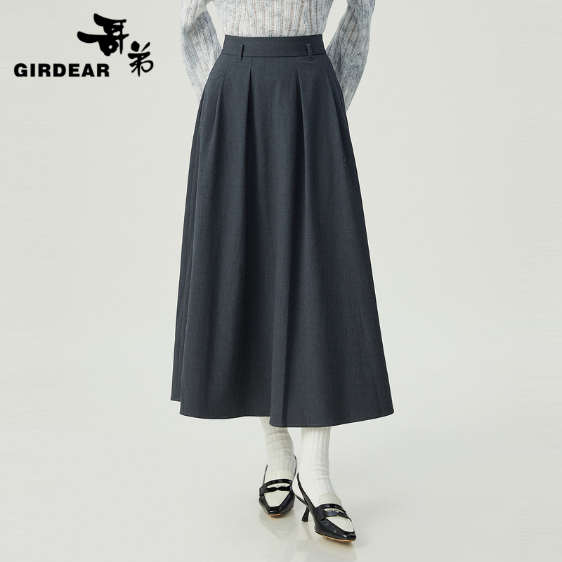 哥弟 夏季显瘦气质高腰复古百搭新中式A字中长款半身裙1200366