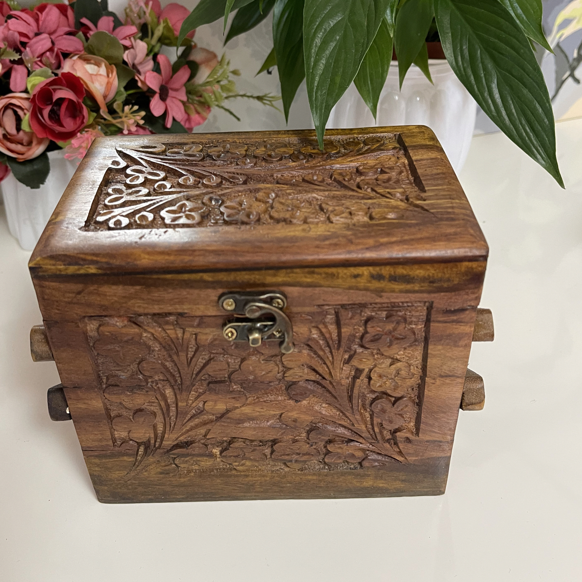 巴基斯坦核桃木手工雕刻三层首饰盒