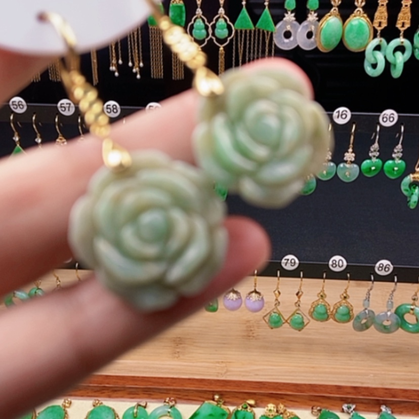 【闪购商品】翡翠耳饰银S925镀金镶嵌耳饰