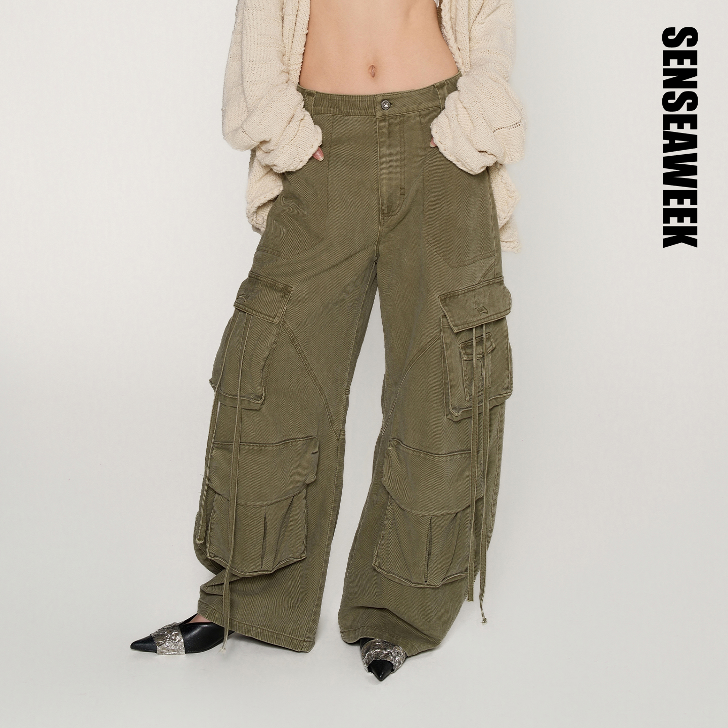 【刘耀文同款】SENSEAWEEK26春季新品复古做旧多口袋阔腿工装长裤