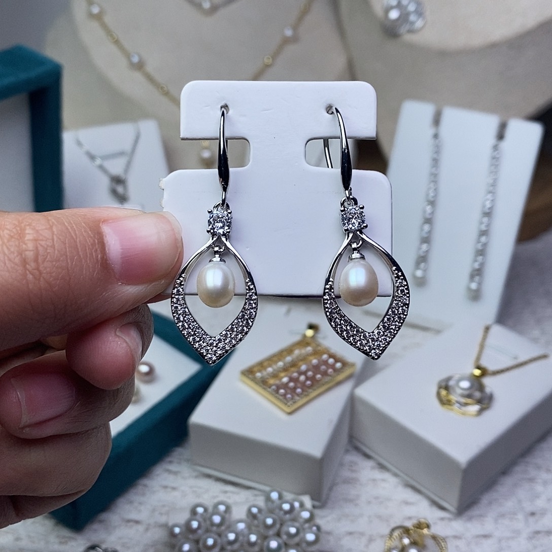 淡水珍珠耳饰银S925镶嵌