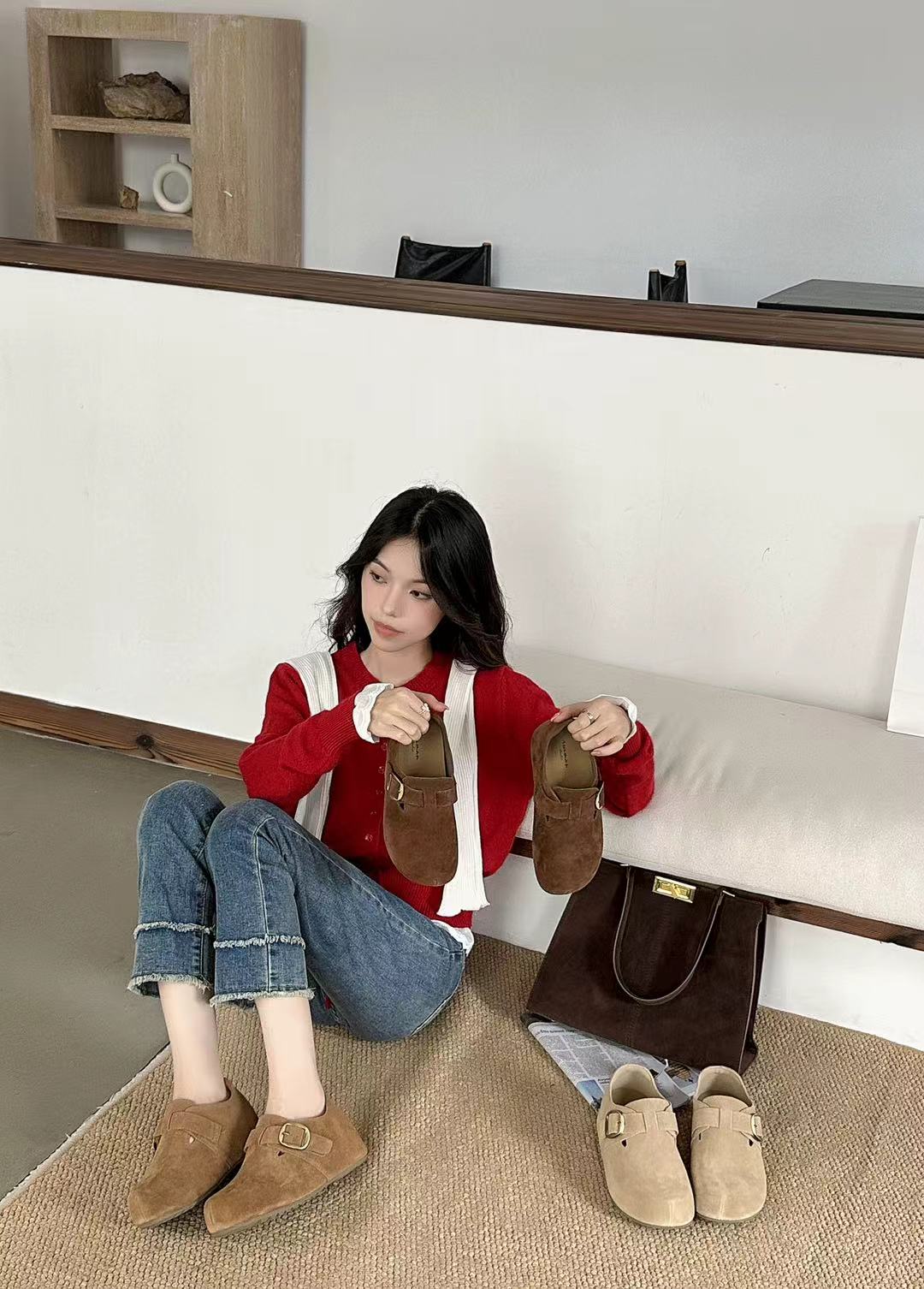 秋冬百搭时尚日系圆头休闲复古厚底平底韩版勃肯鞋秋季春秋韩系