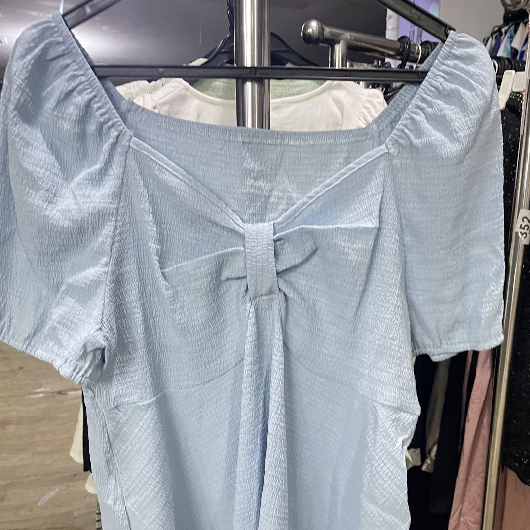 方领法式运动纯色短袖设计师休闲T恤显瘦短款泡泡袖