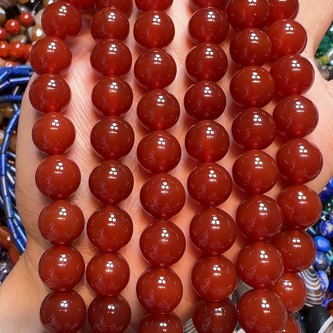 玛瑙/玉髓未镶嵌珠宝半成品14mmA货红玛瑙一条