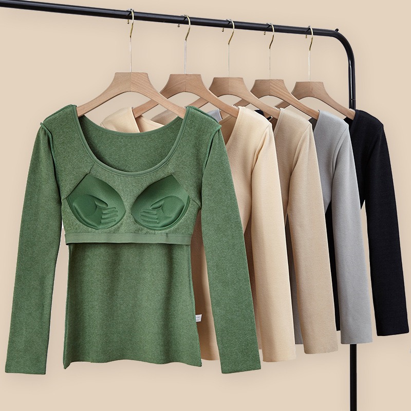 秋冬内搭内穿美体保暖背心加绒加厚一体式带胸垫大码打底衫上衣女