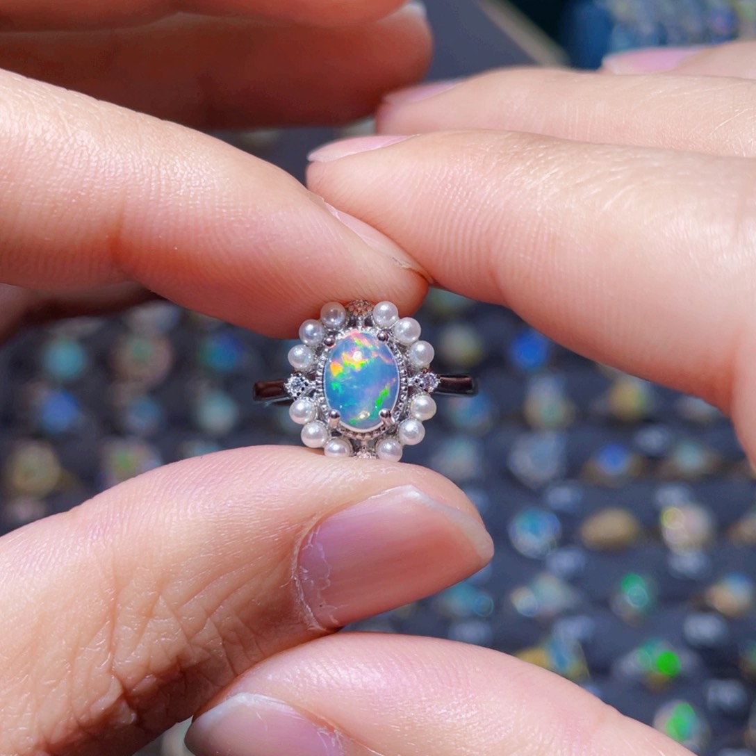 欧泊戒指）银S925镶嵌