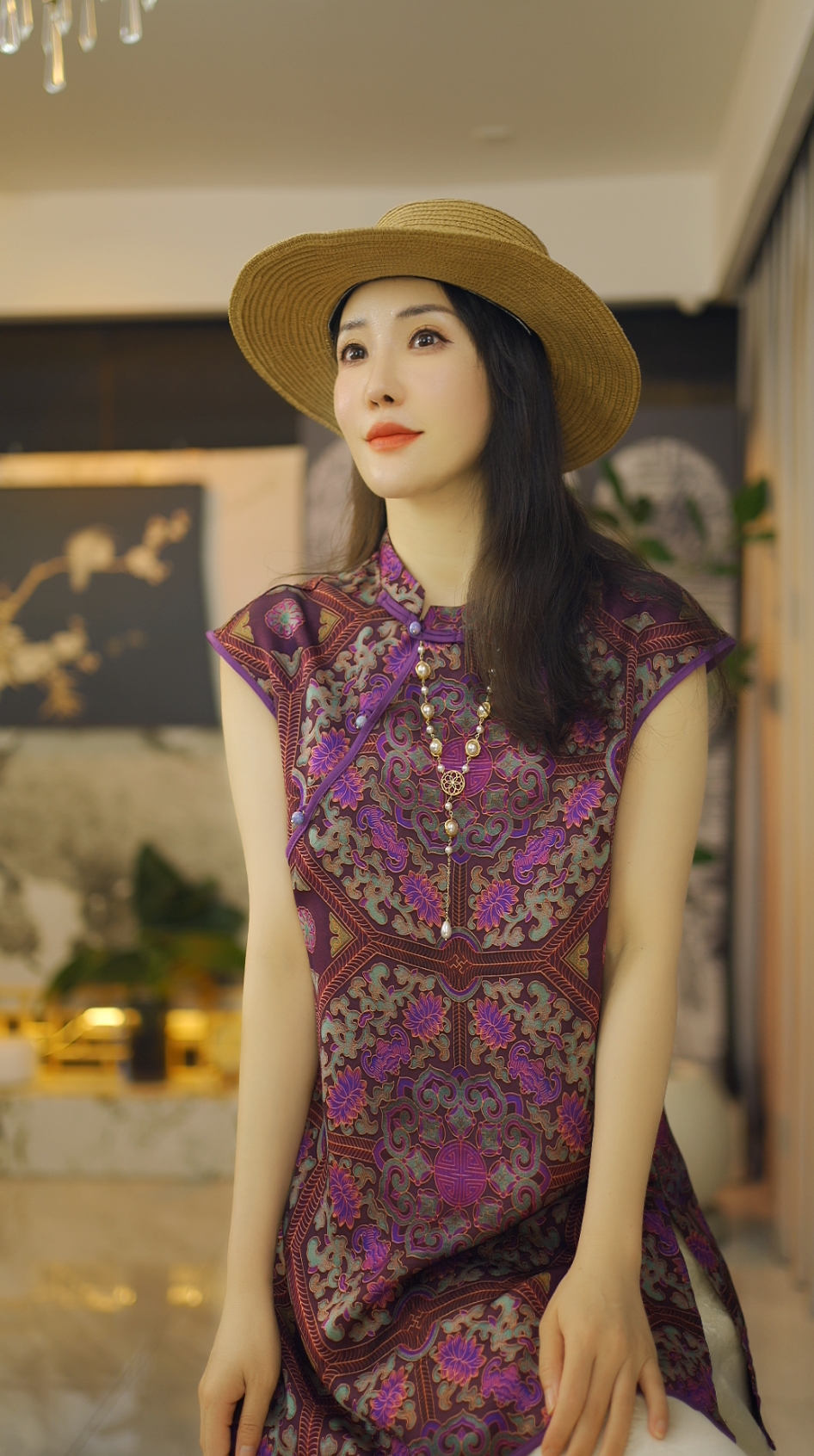 （紫霞）国风连衣裙短袖老钱风复古提花上衣