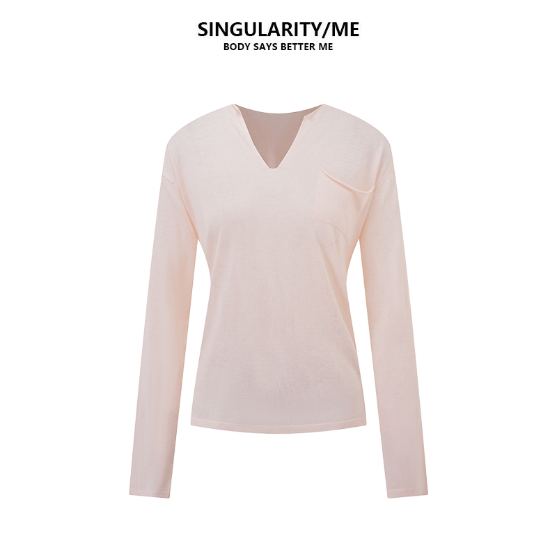 Singularity Me 小V领莱赛尔亚麻休闲宽松慵懒针织打底衫3AC 7005