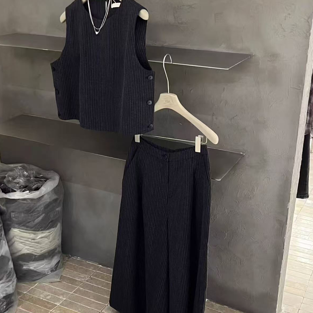 杭州NUT档口新款 老钱风背心加阔腿裤套装女