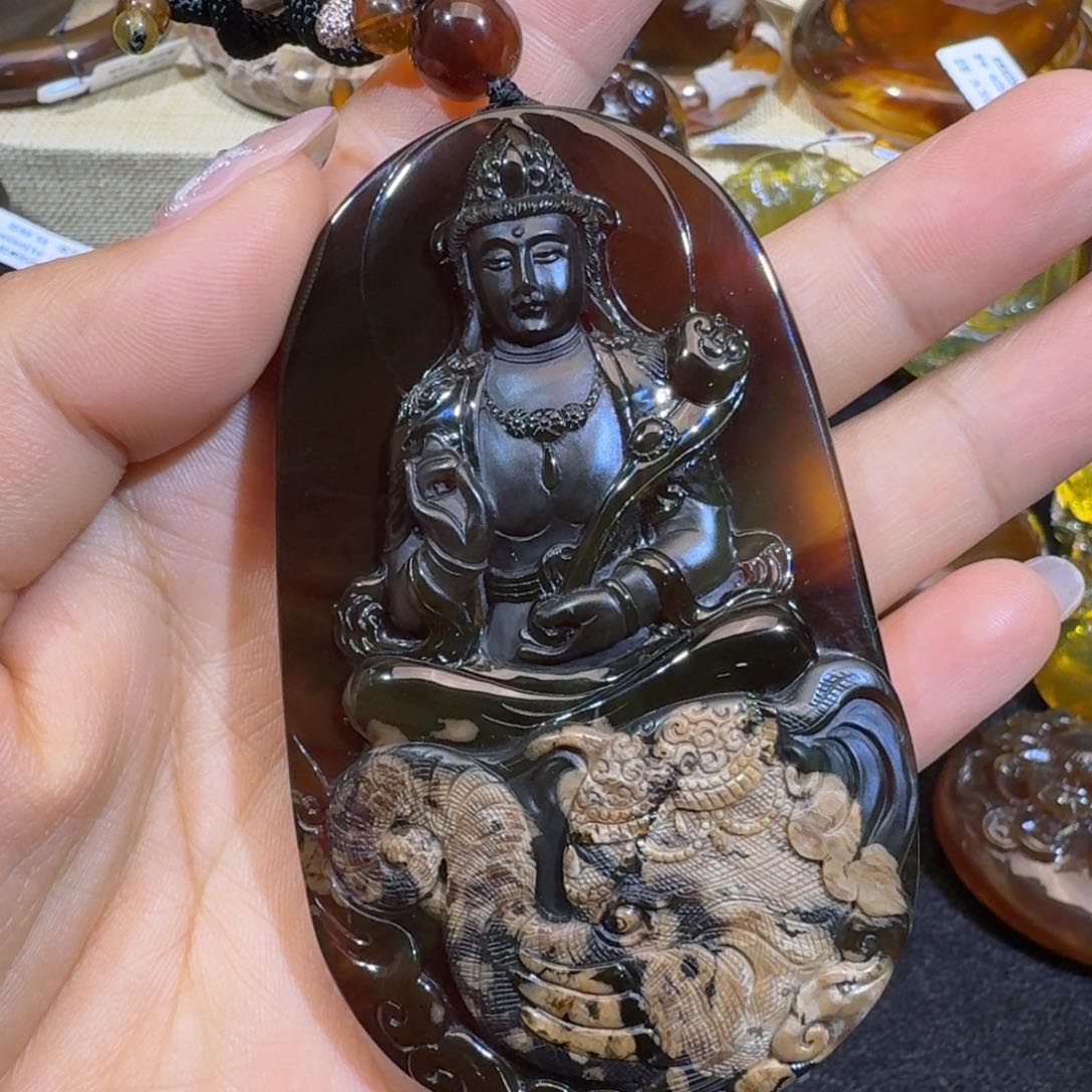 琥珀珠宝奇石未镶嵌普贤吊坠