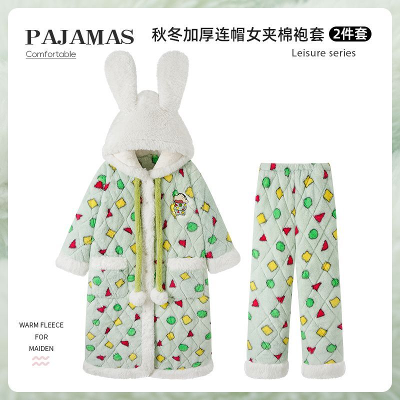 秋冬款2025睡袍女款蜡笔小新加绒加厚保暖家居服可外穿
