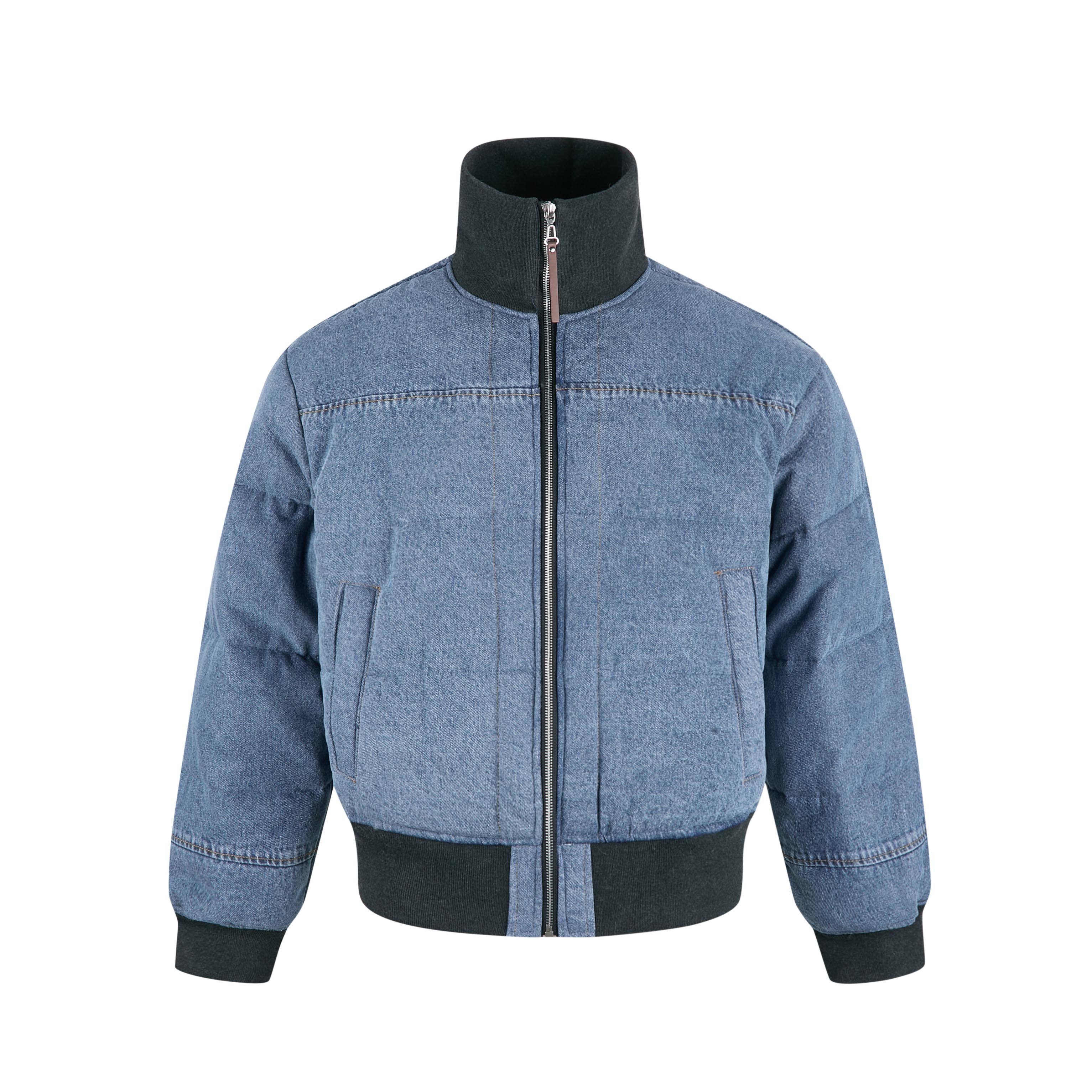 【EME】【卢森堡旧约】重工水洗做旧高领牛仔拼针织短款保暖棉服