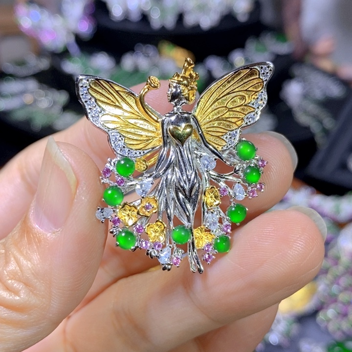 翡翠戒指银S925镶嵌天然翡翠