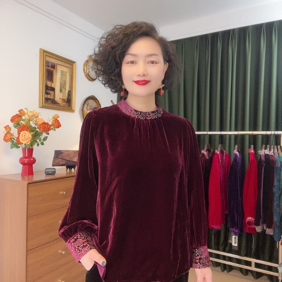 【暗香】桑蚕丝刺绣圆领新中式改良上衣气质妈妈装