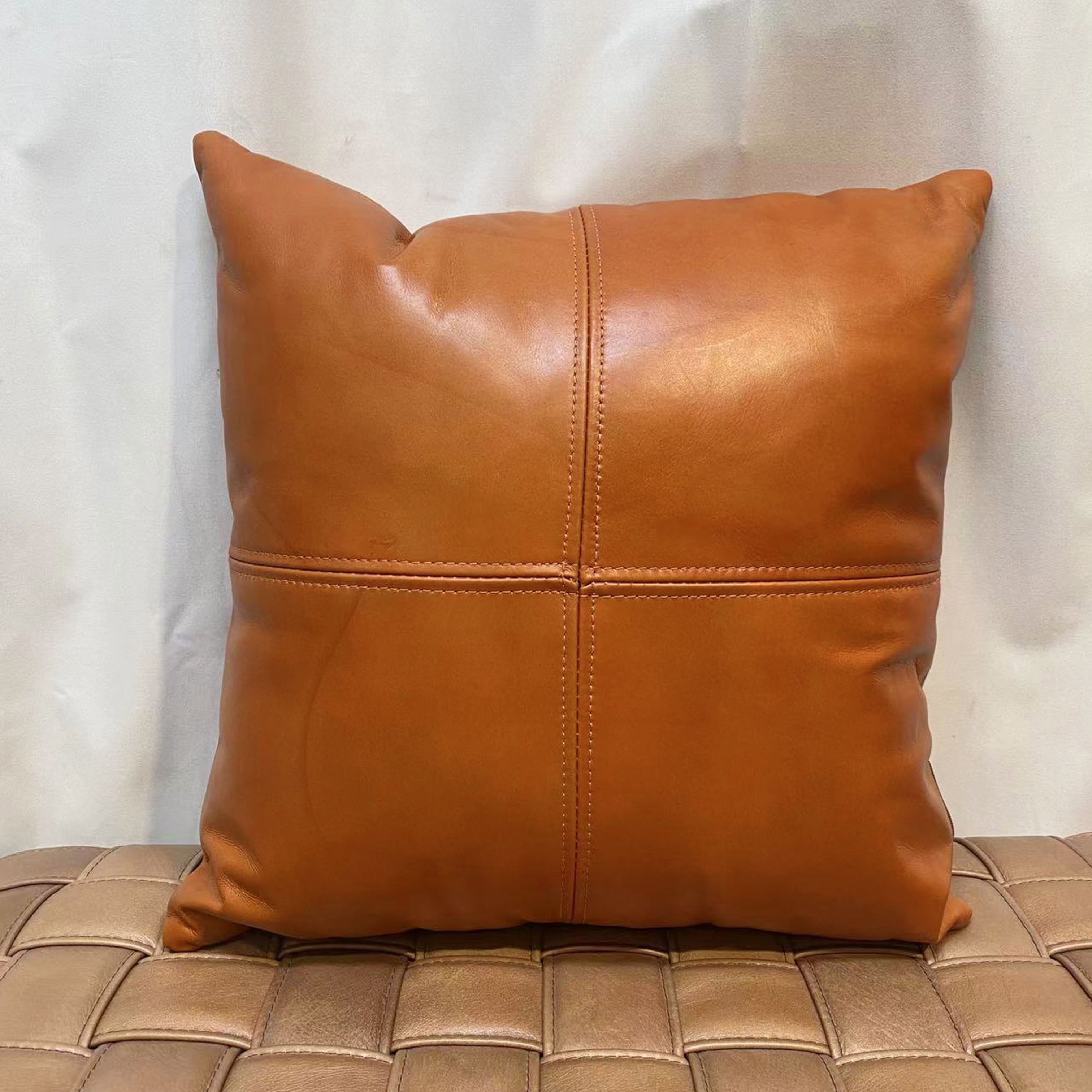 BORCH/博瑞奇头层牛皮真皮橘红色四拼抱枕（09503）1