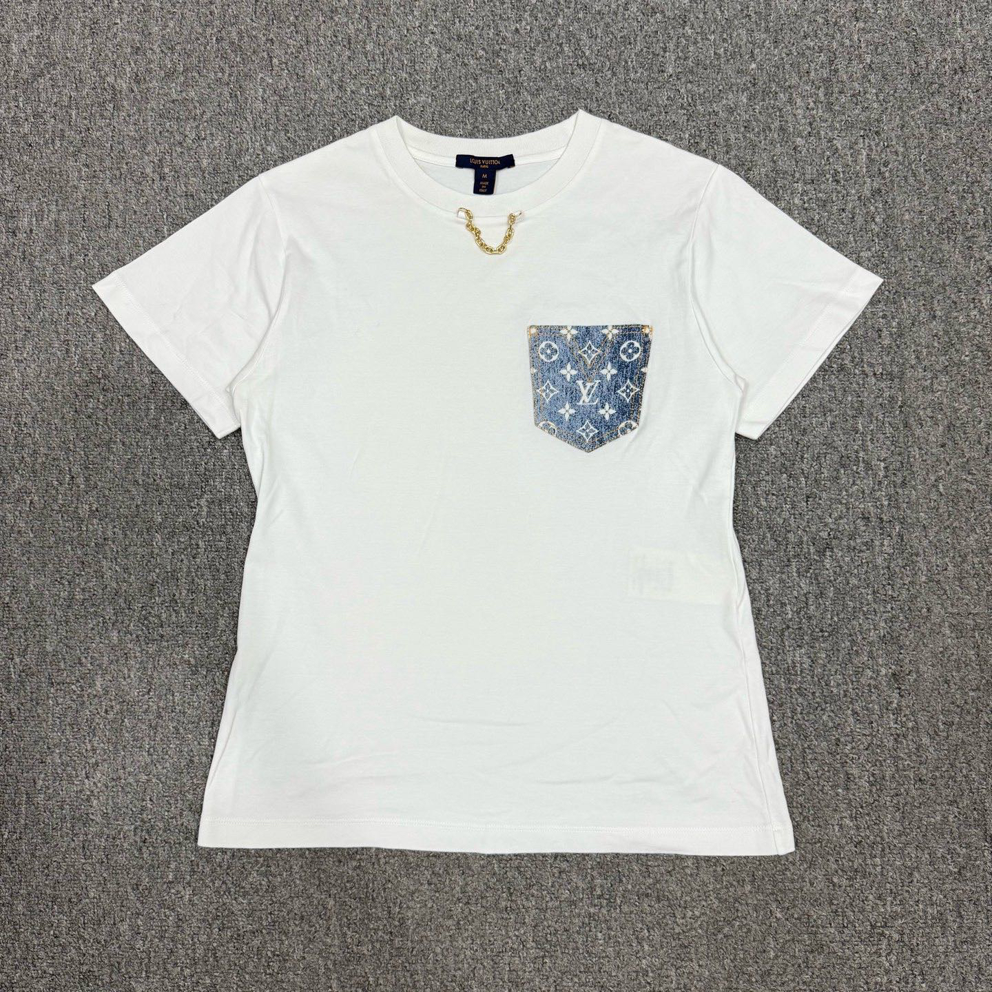99新 LouisVuitton/路易威登 16131525 nz 白色贴布牛仔短袖 M码