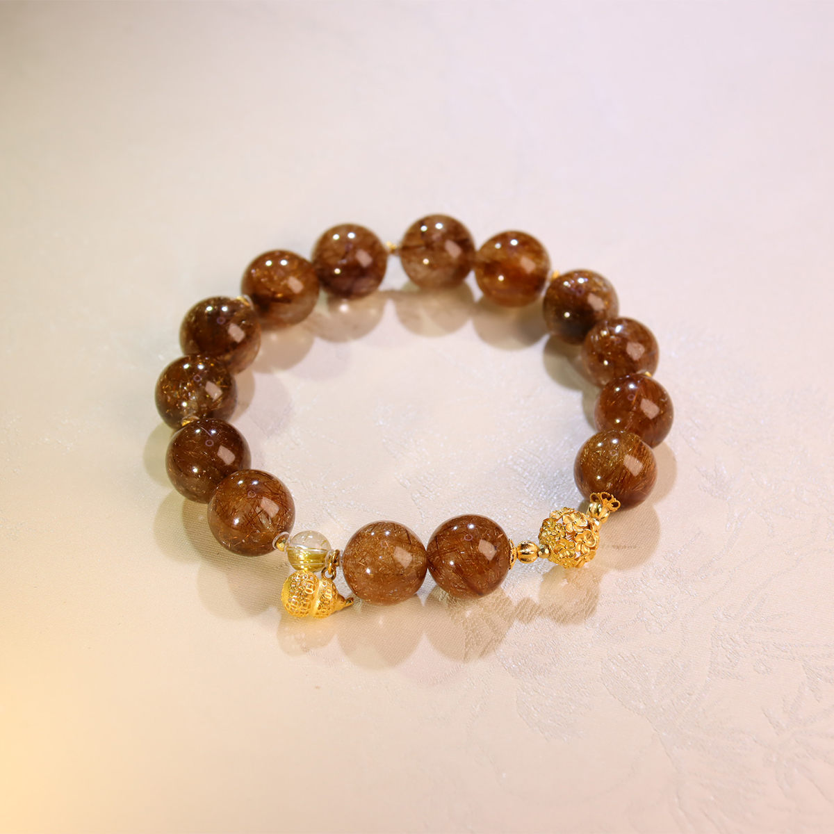 <蟾宫折桂>透体铜发晶魔鬼铜发卡11mm水晶手串+18K金