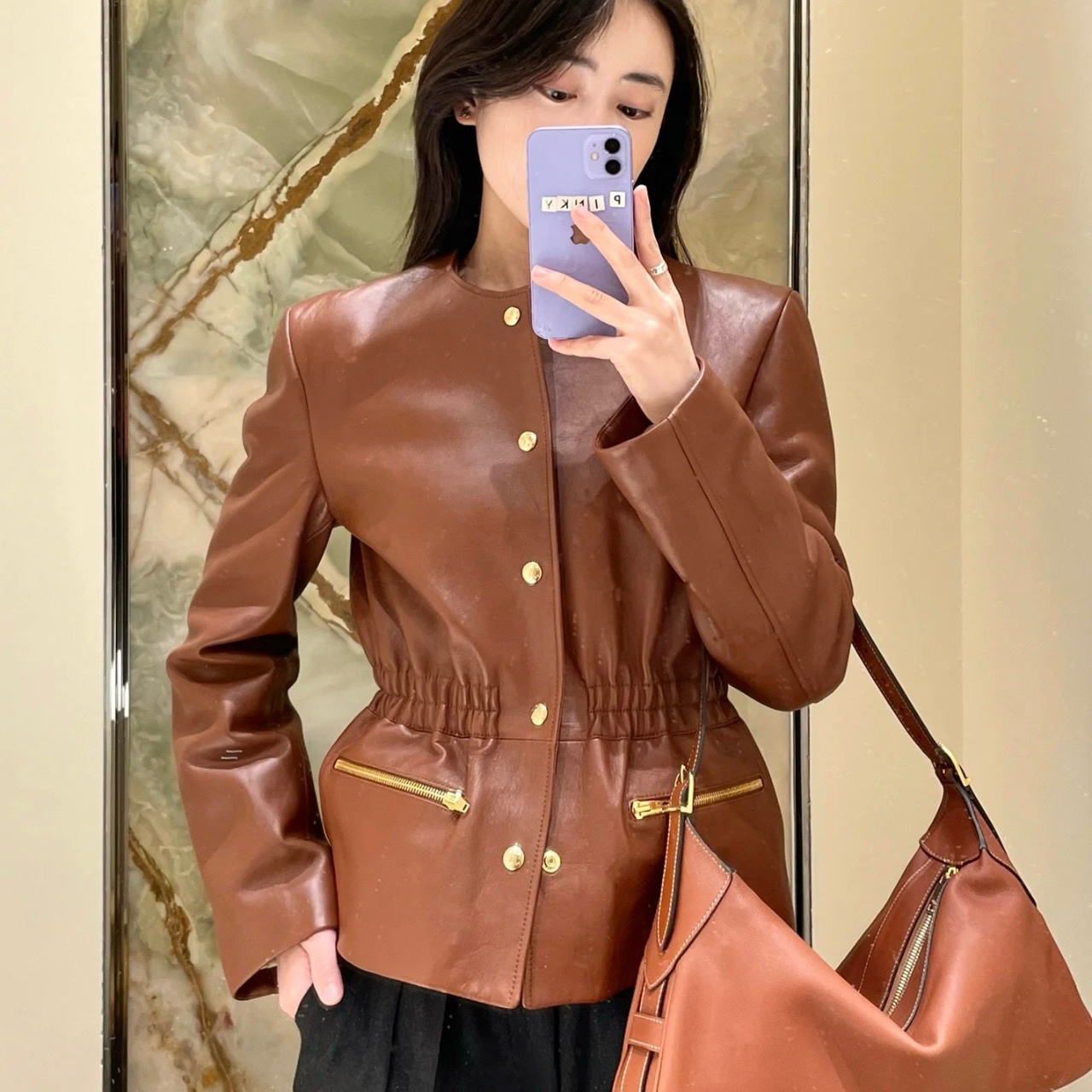 99新 Celine/思琳 焦糖色皮衣外套 38码 01346 