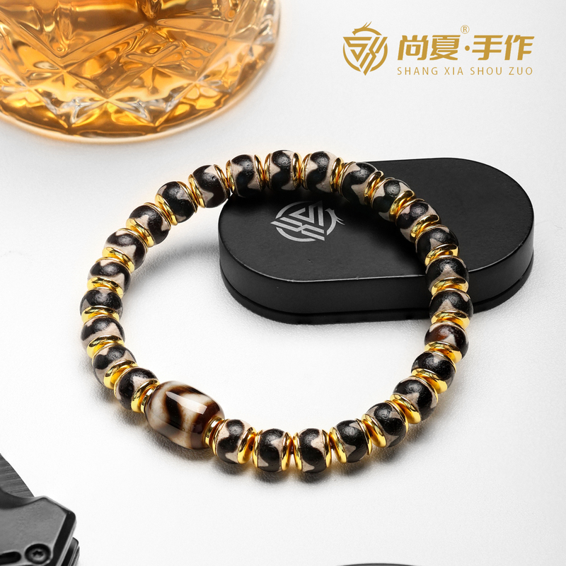 铜合金手链 8mm虎牙贴片桶珠精工手串