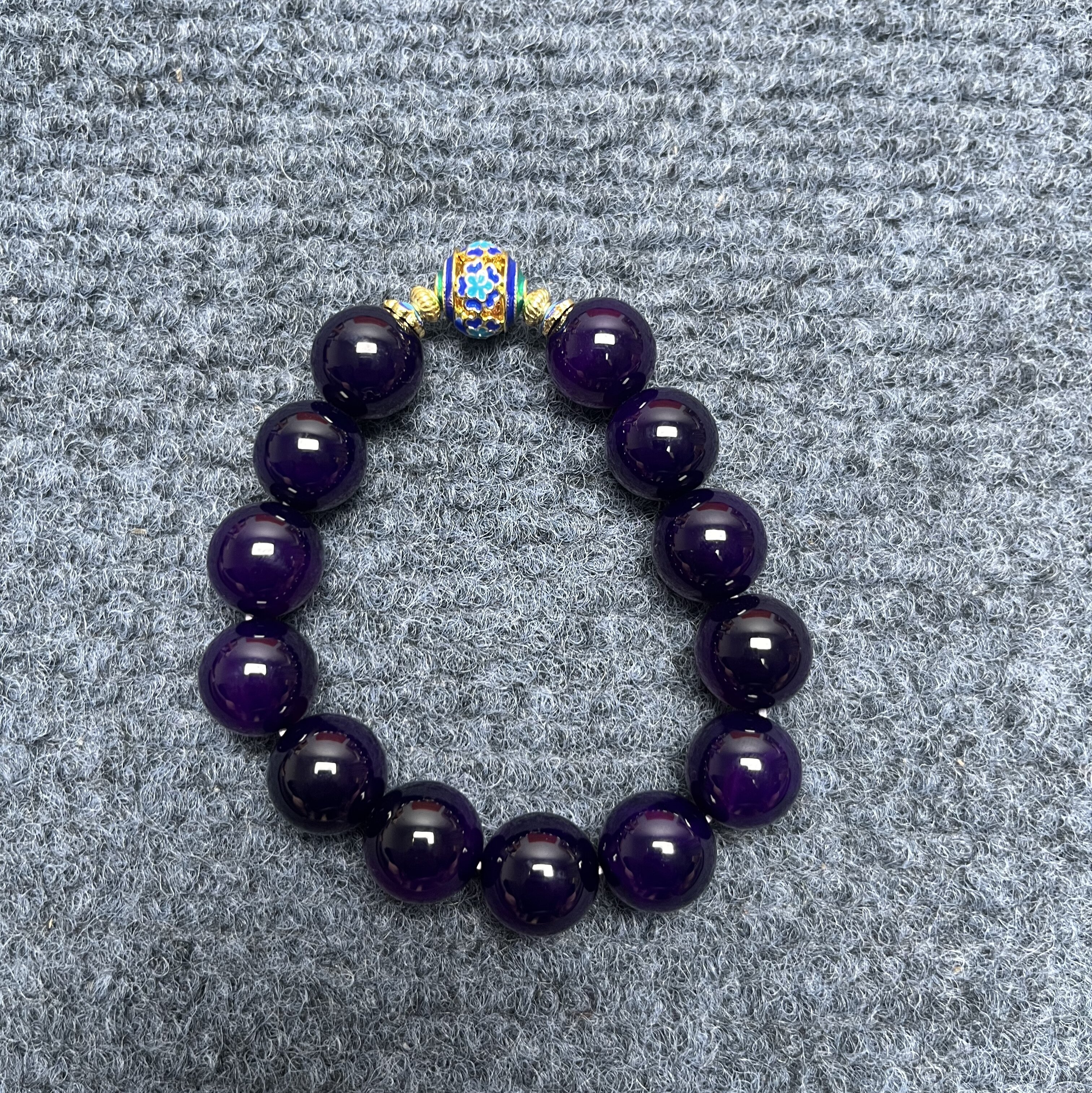 天然玉石高冰高透 紫色圆珠型手串玉髓S029