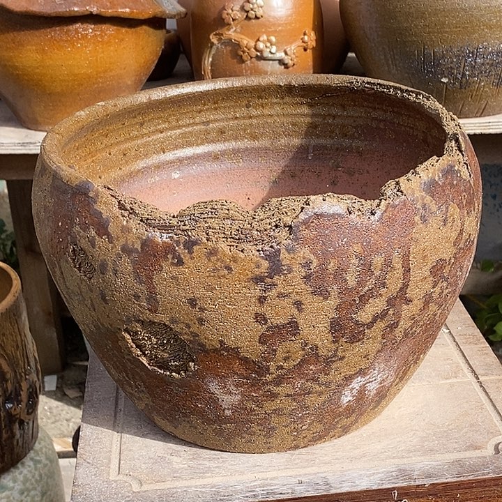 紫砂花盆直27高度19无孔瑕疵
