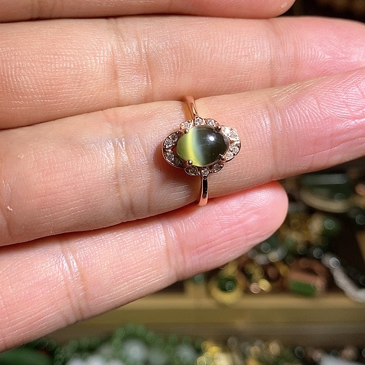 【闪购商品】银S925镶嵌戒指和田玉（碧玉）