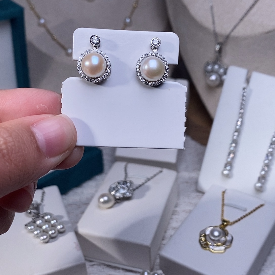 耳饰银S925镶嵌淡水珍珠