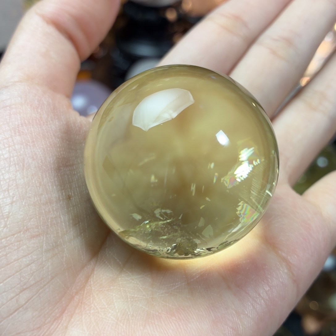 未镶嵌珠宝半成品黄晶高透彩虹蓝针40.3mm