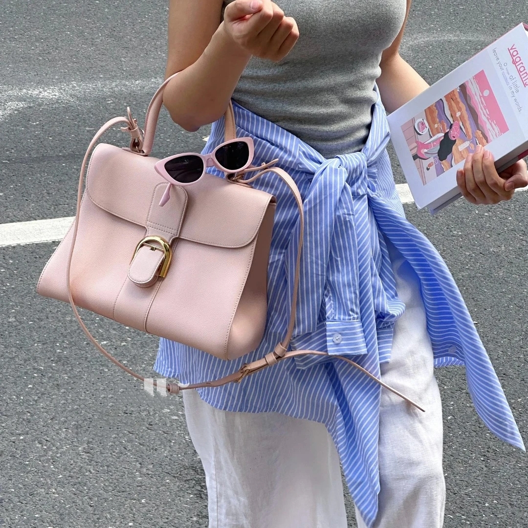 95新 Delvaux/德尔沃 德尔沃中号粉金荔枝牛单肩包/优品