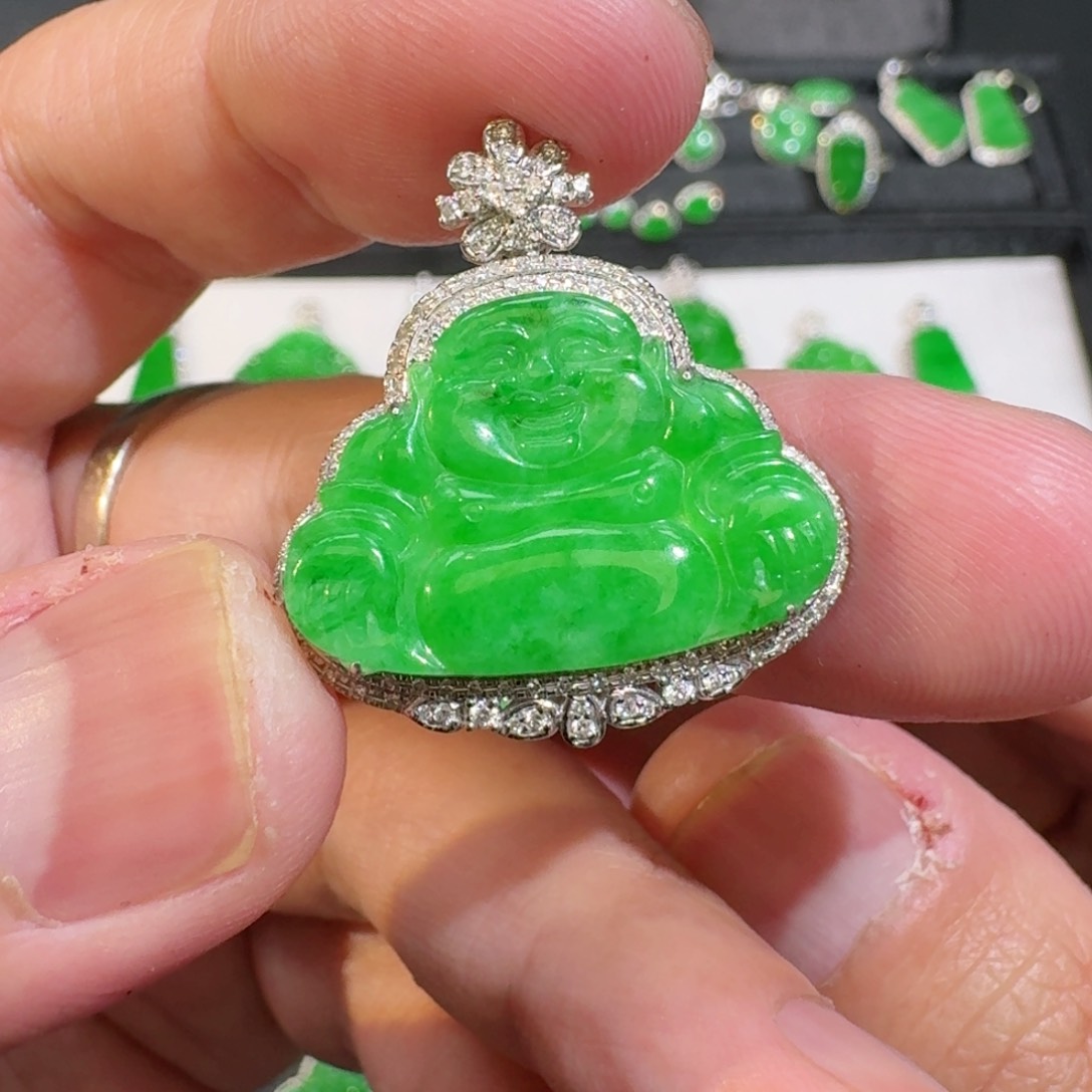 翡翠18K金镶嵌吊坠(不含链)