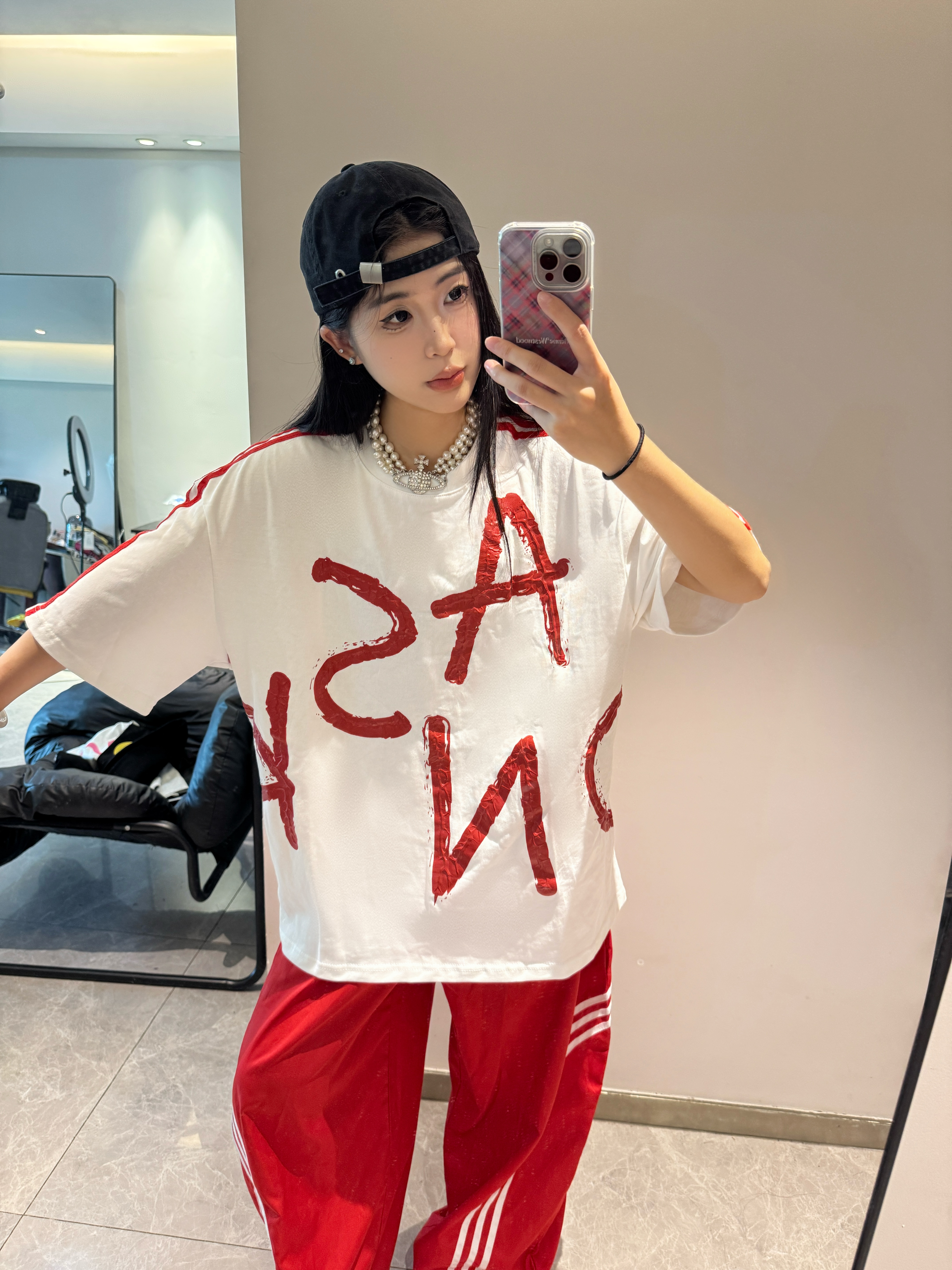 原创品牌ASK基础拉浆字母印花重磅纯棉T恤男女潮牌街舞短袖宽松