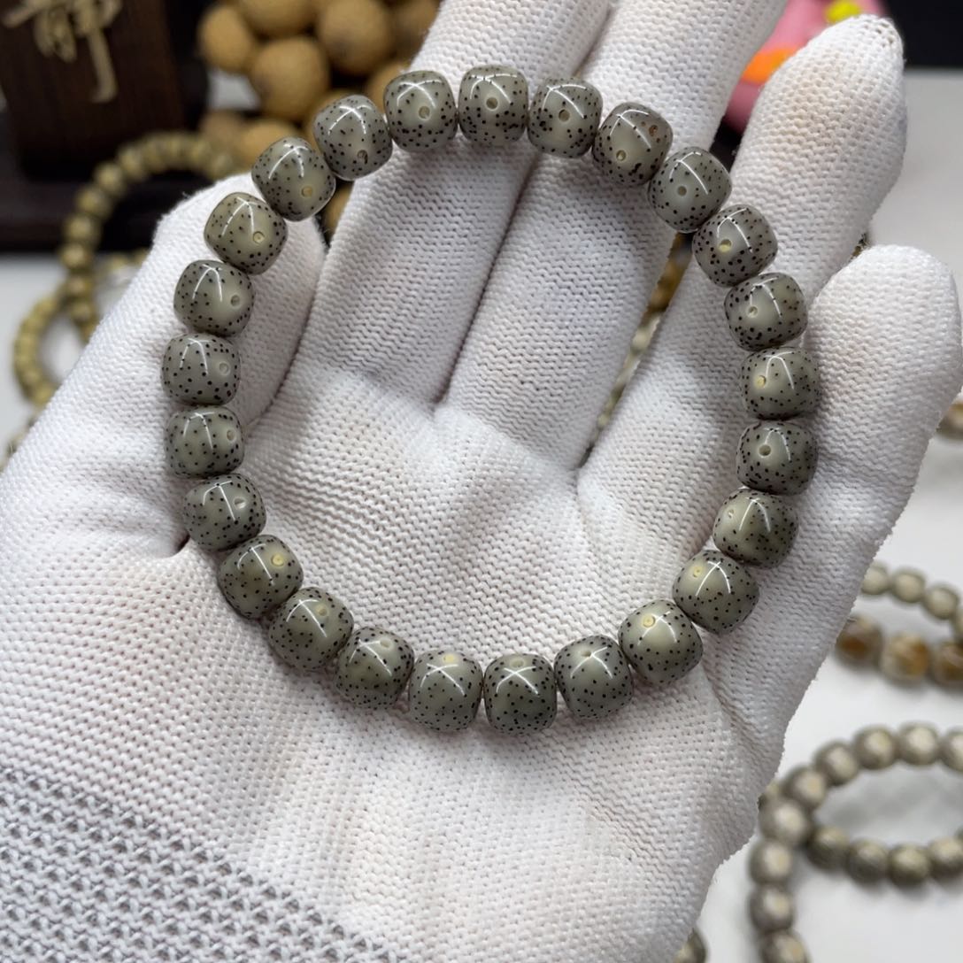 星月菩提手串吃****大9mm灰冰月朗星稀侧留白