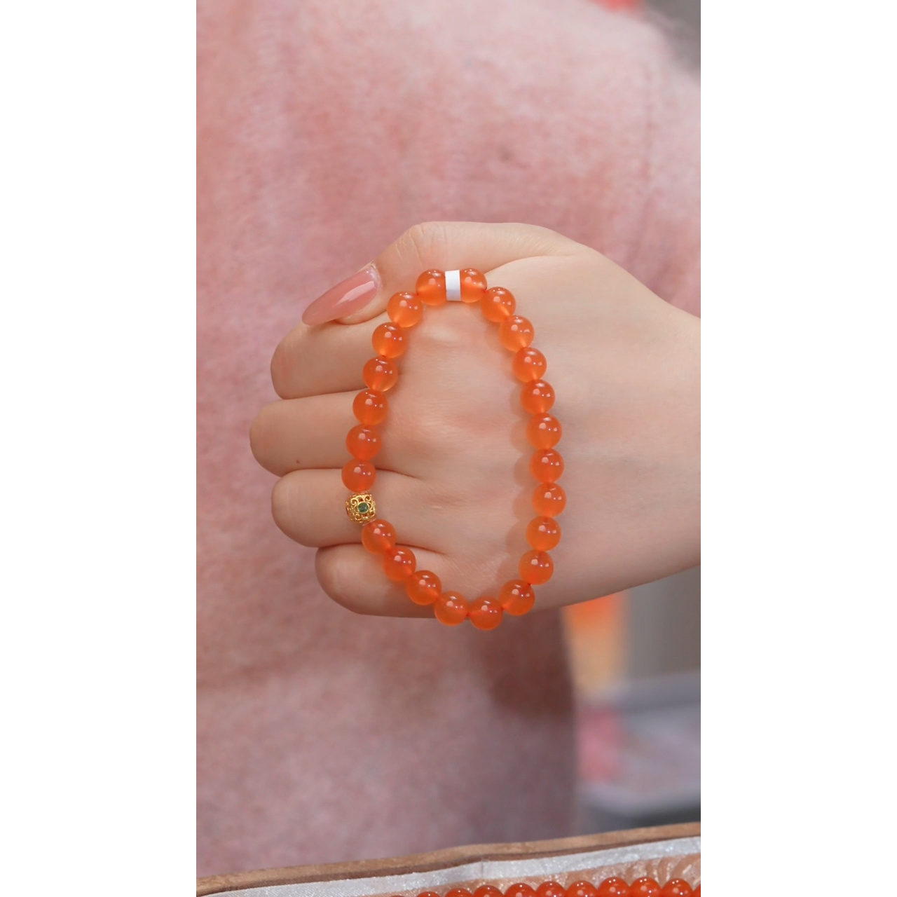 南红玛瑙手串18K金镶嵌多样性发 卡7-8@@N3412