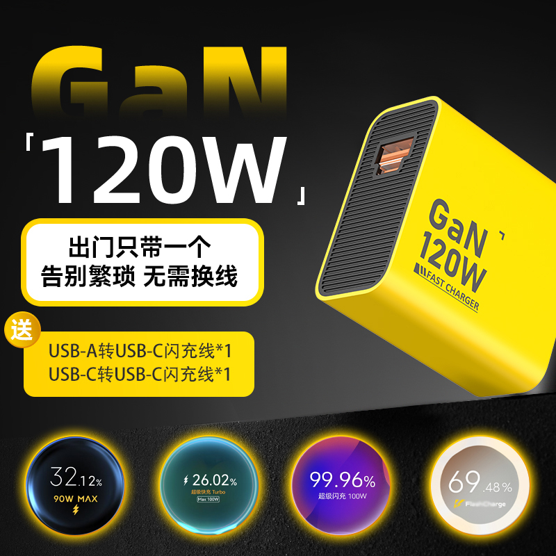 氮化镓120W多协议超级闪充快充家用充电器适用于OPPO一加小米苹果