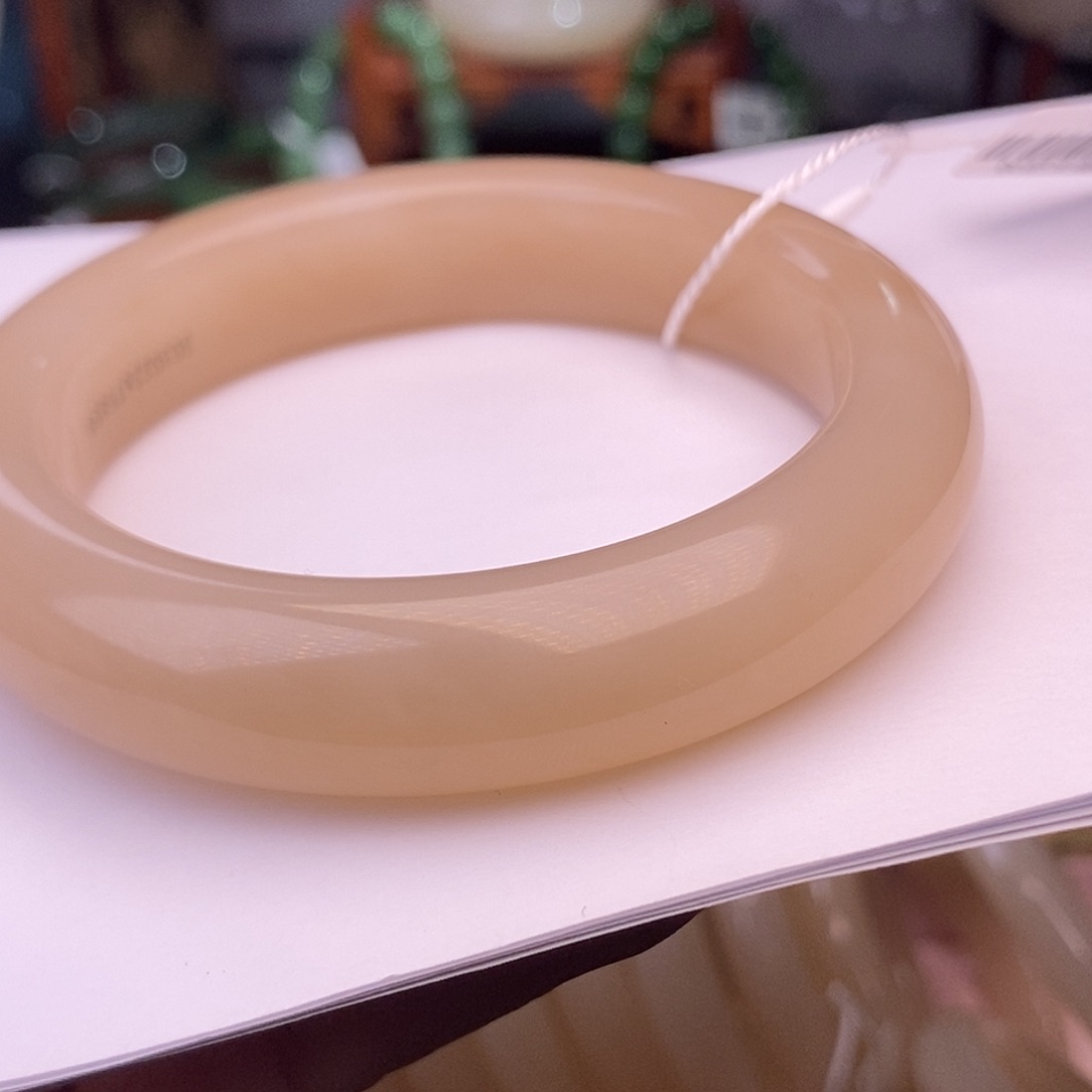 和田玉老矿59熟藕粉红粉宽版手镯未镶嵌