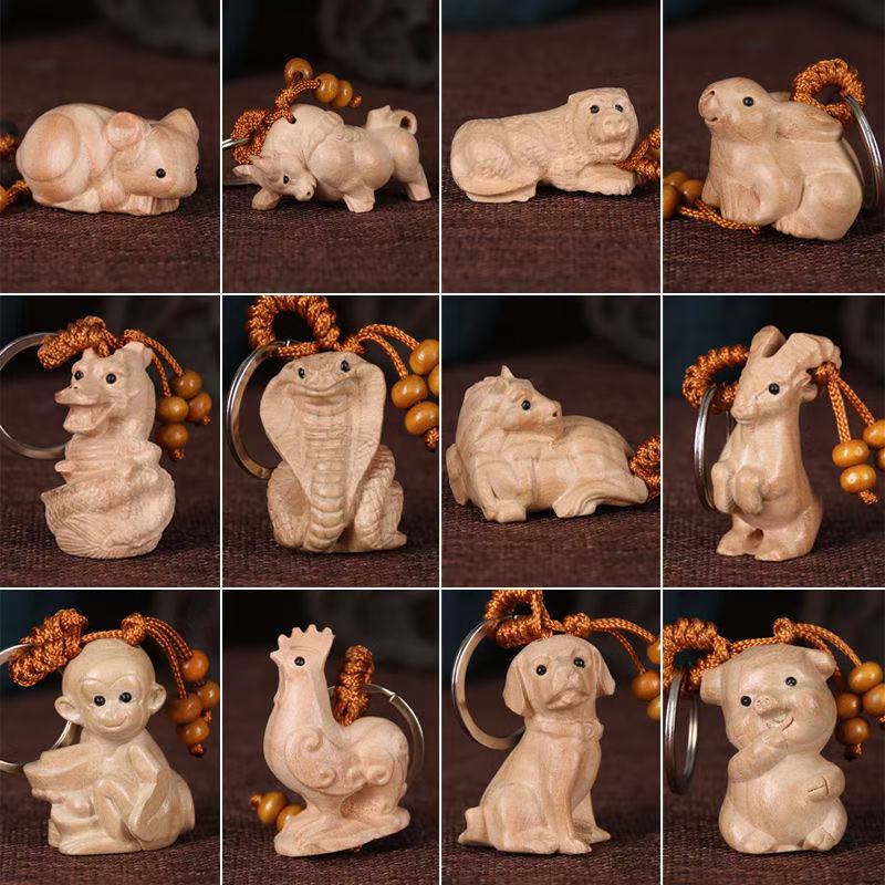 桃木原木十二生肖钥匙扣挂件龙年蛇年本命年挂件男女情侣随身礼物