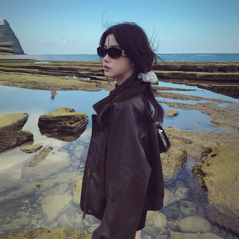 FORNI 中古财阀 美式嬉皮少女定制油蜡PU皮衣夹克外套