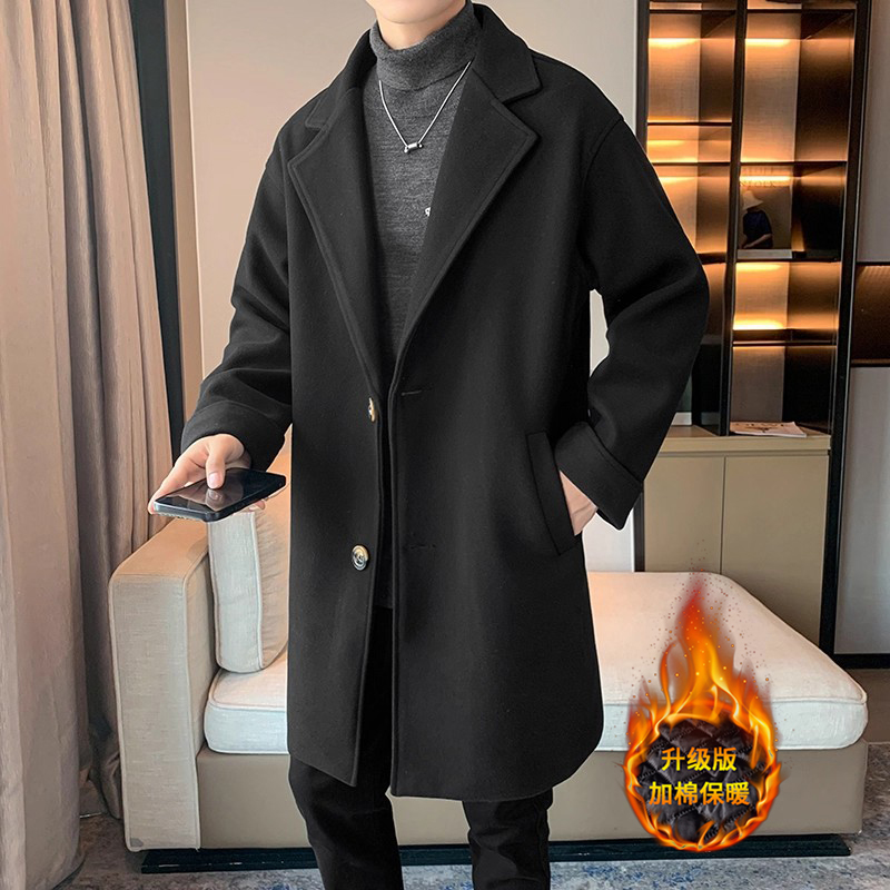 呢子中长款男风衣宽松大衣冬季大码加厚保暖棉袄棉衣学生毛呢外套