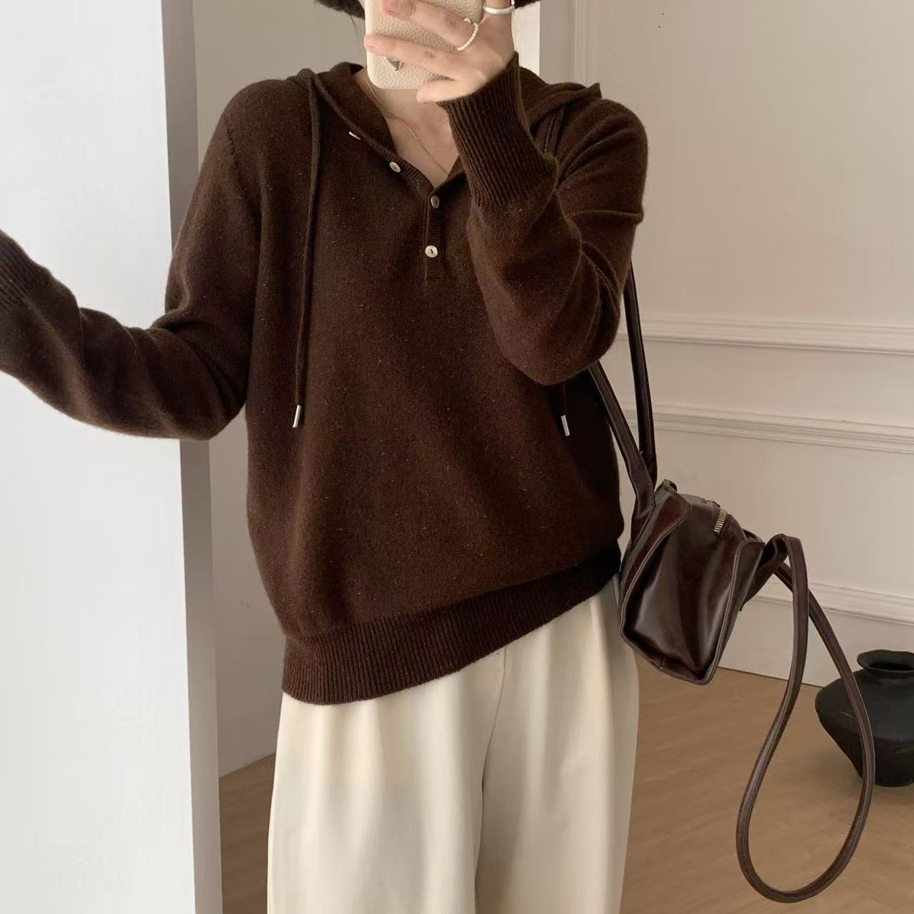 涵玖玥【100羊毛】金豆帽衫精致感高货上衣07-8007