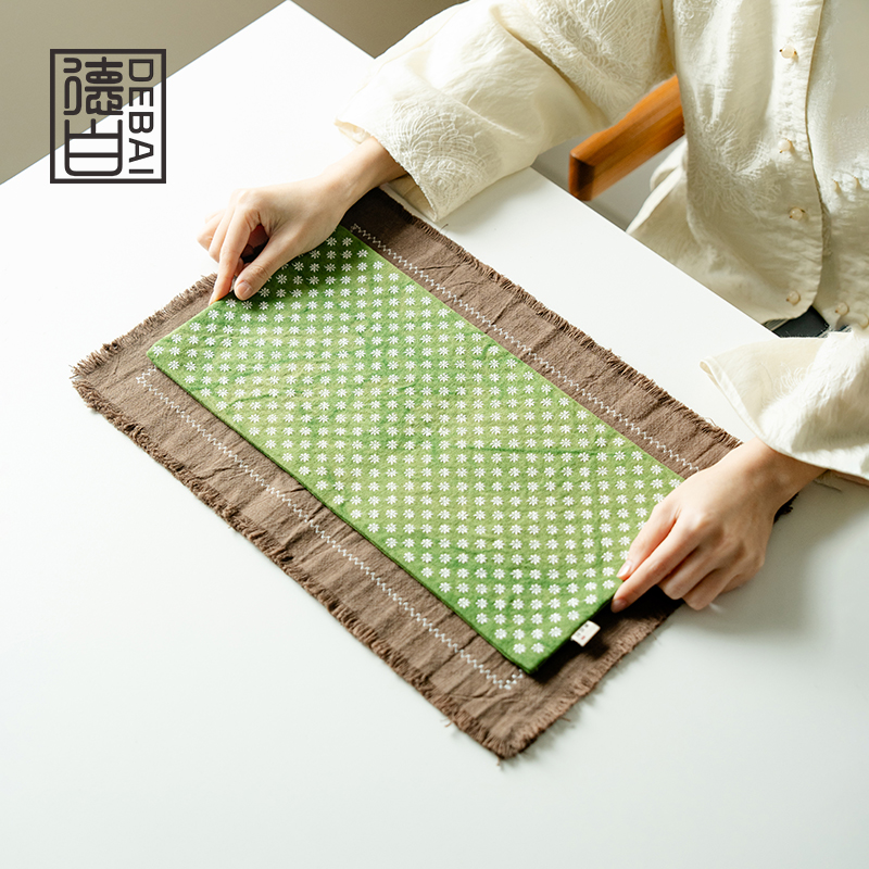 （阿萌茶事）刺绣小梅花茶席两件套-绿色茶道配件