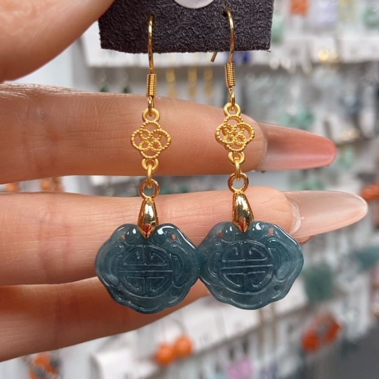 【闪购商品】翡翠耳饰银S925镀金镶嵌