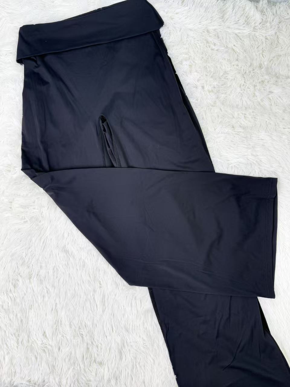 OQQ纯色时尚潮流修身显瘦翻腰运动瑜伽阔腿长裤女（20IJK）