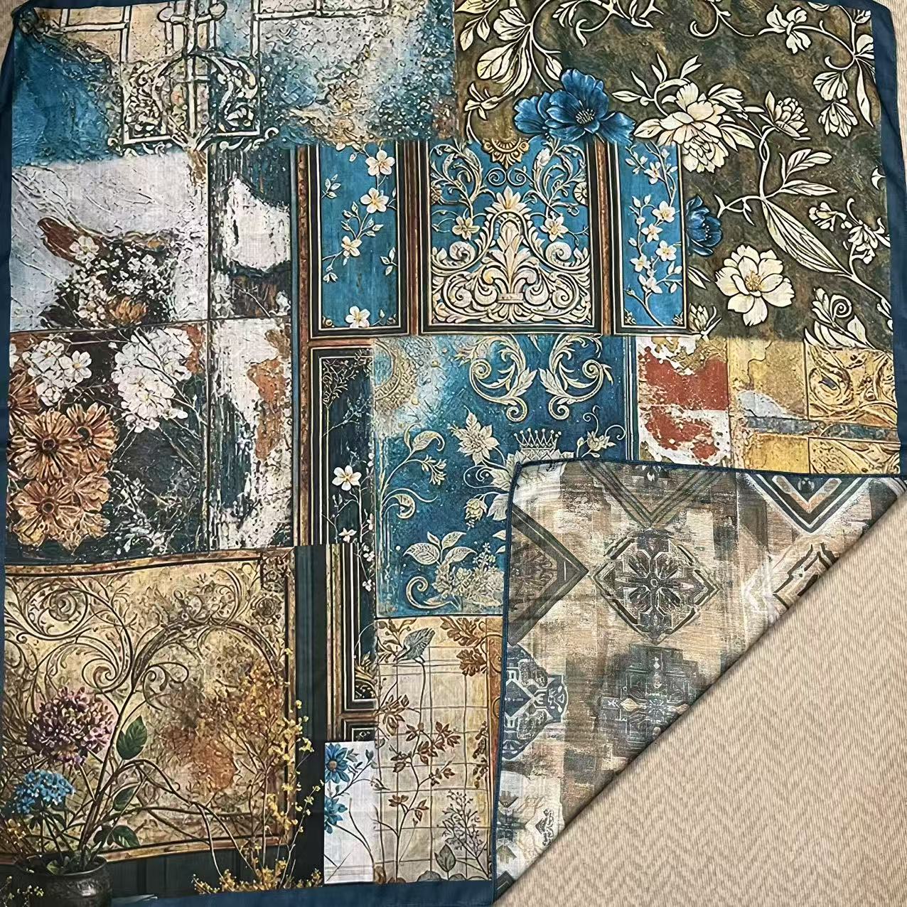 【蓝韵】85*85双面戴大丝巾围巾百搭洋气风时尚穿搭拼色保暖气质 女