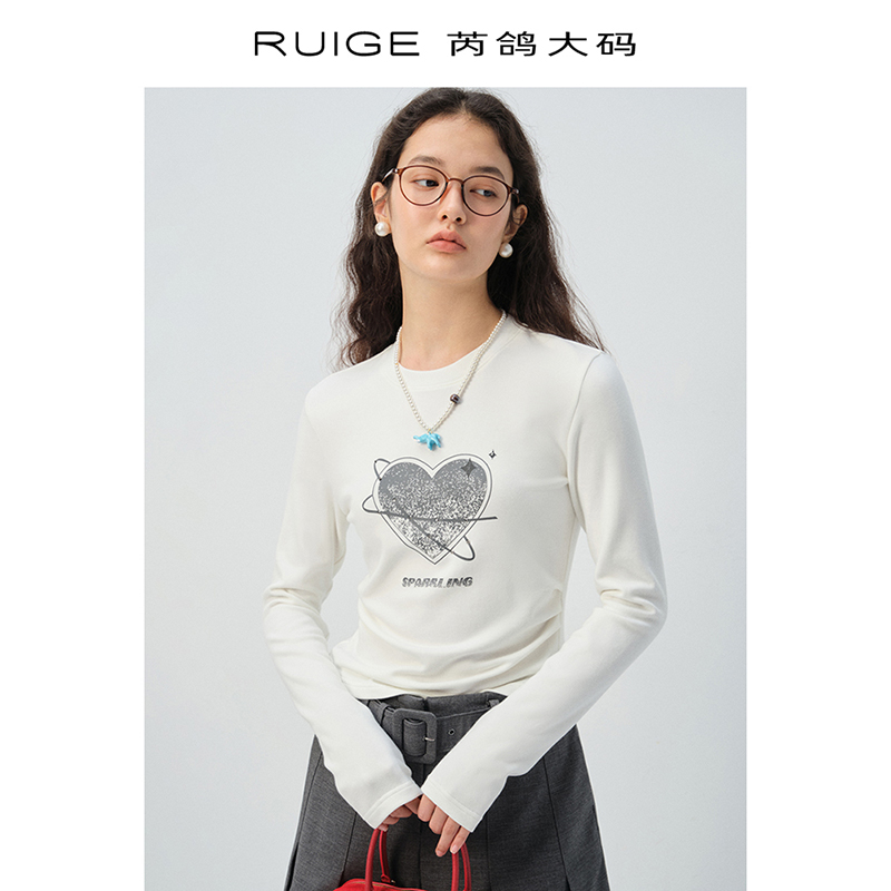 芮鸽微胖定制长袖T恤印花打底衫正肩内搭修身微胖上衣0259RR