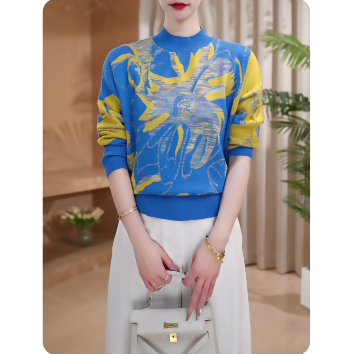 <花颜>新品女士宽松毛衫气质上衣时尚休闲女装4ZS01251156